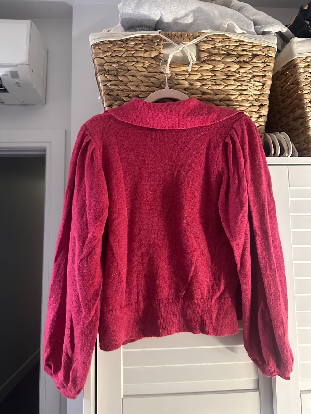 Ladies Collared V-Neck Button Pullover Sweater - Raspberry - Picture 3 of 3